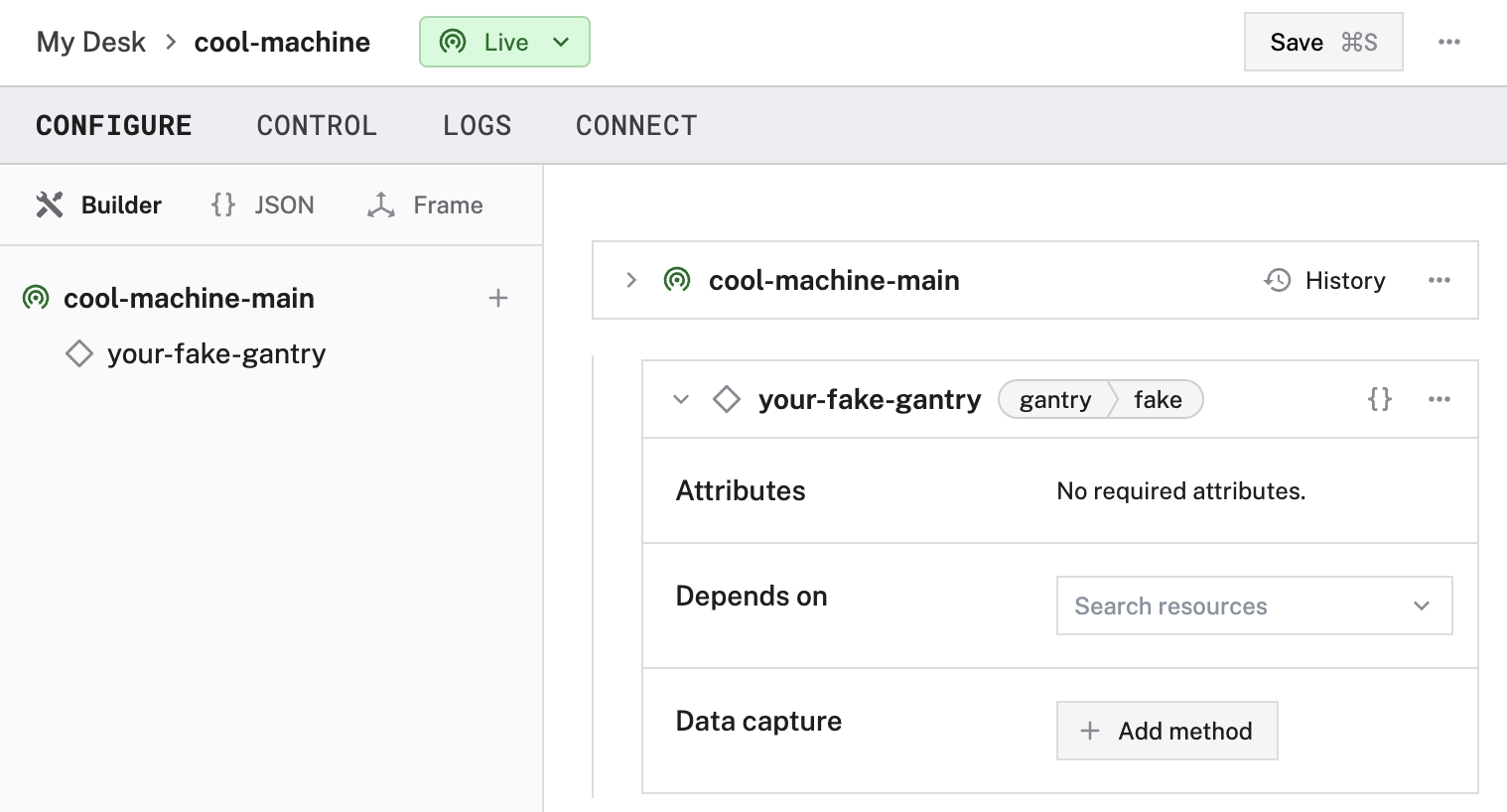 An example configuration for a fake gantry.